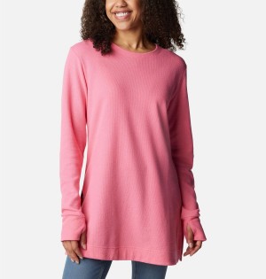Columbia Holly Hideaway Waffle Tunic Women's Pullover Pink | AKIVLH-148