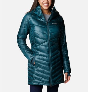 Columbia Joy Peak Mid Insulated Hooded Women's Puffer Jacket Turquoise | SZGCFL-139