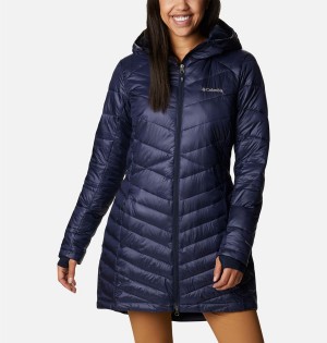 Columbia Joy Peak Mid Insulated Hooded Women's Puffer Jacket Navy | BAMDUF-053