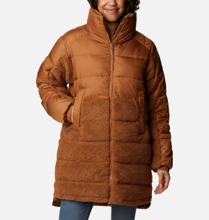 Columbia Leadbetter Point Long Women's Puffer Jacket Brown | WMQVEN-139