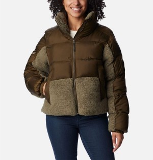 Columbia Leadbetter Point Sherpa Hybrid Women's Puffer Jacket Olive | YAUCTL-675