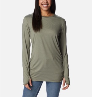 Columbia Leslie Falls Long Sleeve Women's T-Shirt Green | QBMTZK-780