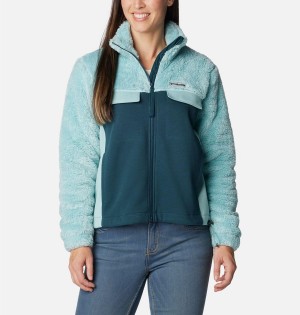 Columbia Lodge Hybrid Sherpa Full Zip Women's Fleece Jacket Turquoise | DSEVHJ-176