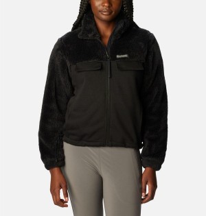 Columbia Lodge Hybrid Sherpa Full Zip Women's Fleece Jacket Black | HADYCL-095