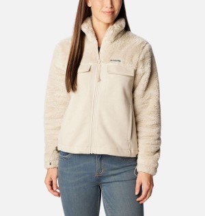 Columbia Lodge Hybrid Sherpa Full Zip Women's Fleece Jacket Khaki | CZPWRM-529