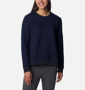 Columbia Lodge Quilted Crew Sweatshirt Women's Pullover Navy | LTUHWF-805