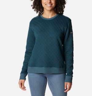 Columbia Lodge Quilted Crew Sweatshirt Women's Pullover Turquoise | UARPCF-408
