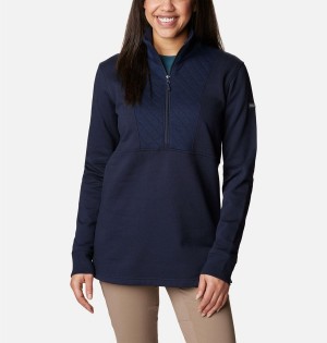 Columbia Lodge Quilted Quarter Zip Tunic Women's Pullover Navy | EPQCXR-708