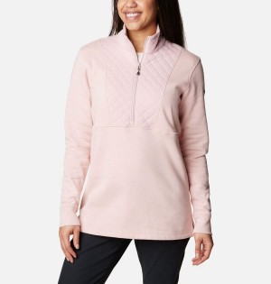 Columbia Lodge Quilted Quarter Zip Tunic Women's Pullover Pink | RYKITB-810
