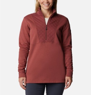 Columbia Lodge Quilted Quarter Zip Tunic Women's Pullover Coral | LXZAUH-890