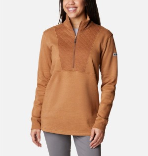 Columbia Lodge Quilted Quarter Zip Tunic Women's Pullover Brown | LETNMU-102