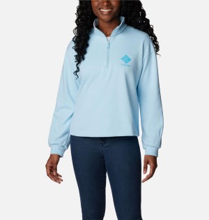 Columbia Logo French Terry Half Zip Women's Pullover Blue | GIEDUL-241