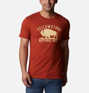 Columbia NP Yellowstone Graphic Men's T-Shirt Red | TGKXUO-978