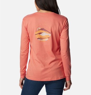 Columbia North Cascades Back Graphic Long Sleeve Women's T-Shirt Coral | GPQVIC-794