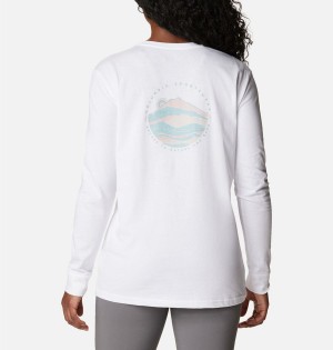 Columbia North Cascades Back Graphic Long Sleeve Women's T-Shirt White | WLNMQD-391