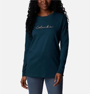 Columbia North Cascades Long Sleeve Women's T-Shirt Turquoise | WKDPTJ-845