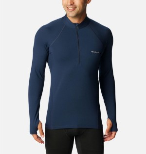 Columbia Omni Heat Midweight Baselayer Half Zip Men's T-Shirt Navy | GNJPXV-489
