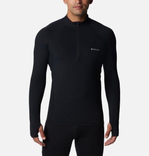 Columbia Omni Heat Midweight Baselayer Half Zip Men's T-Shirt Black | KWAPOC-570