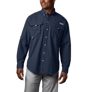 Columbia PFG Bahama II Long Sleeve Men's Shirt Navy | QNZHRG-827