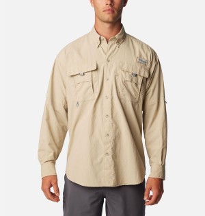 Columbia PFG Bahama II Long Sleeve Men's Shirt Khaki | ZSHGUW-079
