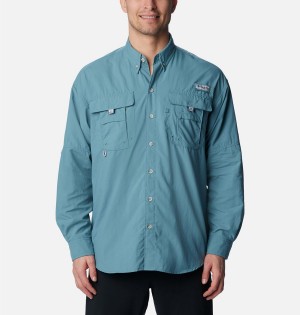 Columbia PFG Bahama II Long Sleeve Men's Shirt Turquoise | PSDZLU-845