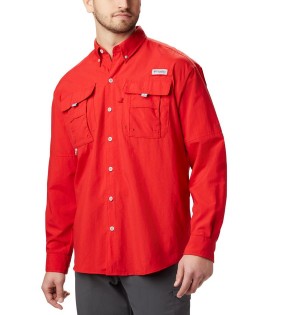 Columbia PFG Bahama II Long Sleeve Men's Shirt Red | AWIBKP-302