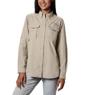 Columbia PFG Bahama Long Sleeve Women's Shirt Khaki | VZEBTY-386