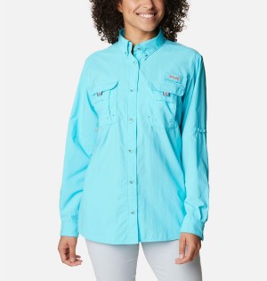Columbia PFG Bahama Long Sleeve Women's Shirt Blue | QEBUOM-120