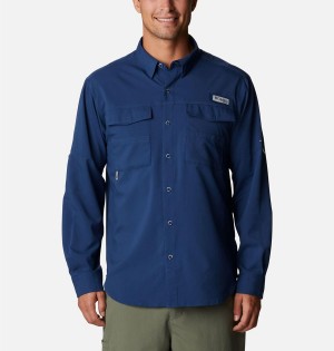 Columbia PFG Blood and Guts IV Woven Long Sleeve Men's Shirt Blue | ERCPXH-921