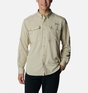 Columbia PFG Blood and Guts IV Woven Long Sleeve Men's Shirt Khaki | CXHZNU-523