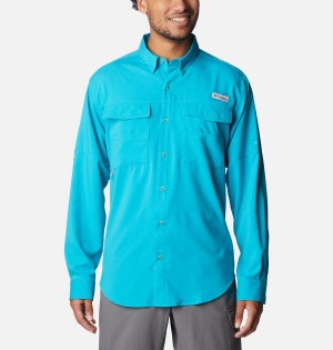 Columbia PFG Blood and Guts IV Woven Long Sleeve Men's Shirt Turquoise | XRKNUD-654