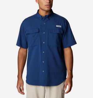 Columbia PFG Blood and Guts IV Woven Short Sleeve Men's Shirt Blue | CRGDOX-092