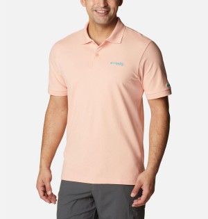 Columbia PFG Bonefish Pique Men's Polo Shirt Pink | YARGXD-641