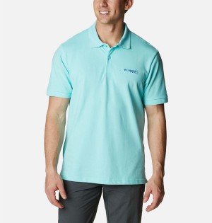 Columbia PFG Bonefish Pique Men's Polo Shirt Turquoise | GCAXNB-903
