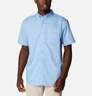 Columbia PFG Bonefish Short Sleeve Men's Shirt Blue | HBQYVU-378