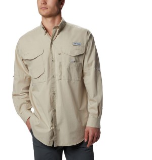 Columbia PFG Bonehead Long Sleeve Men's Shirt Khaki | RQLBFI-485