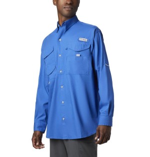 Columbia PFG Bonehead Long Sleeve Men's Shirt Blue | UVIWPL-358