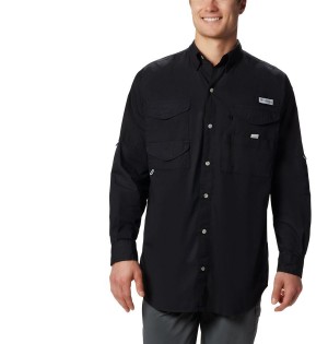 Columbia PFG Bonehead Long Sleeve Men's Shirt Black | DQEUIK-984