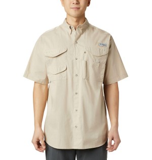 Columbia PFG Bonehead Short Sleeve Men's Shirt Khaki | OLKRPF-260