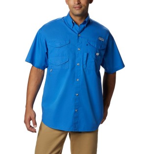 Columbia PFG Bonehead Short Sleeve Men's Shirt Blue | DEGMTF-853