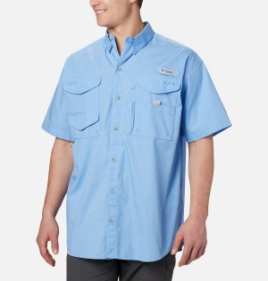 Columbia PFG Bonehead Short Sleeve Men's Shirt Blue | YZQACS-493