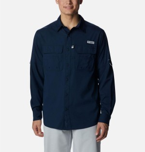 Columbia PFG Drift Guide Woven Long Sleeve Men's Shirt Navy | DTNBVS-243