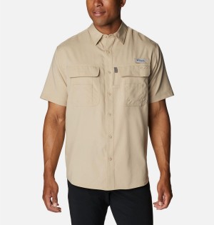 Columbia PFG Drift Guide Woven Short Sleeve Men's Shirt Khaki | HCFSOI-832