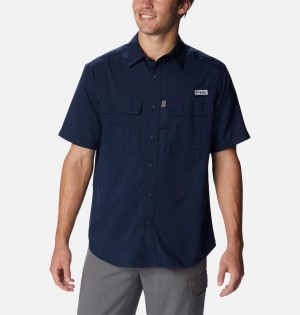 Columbia PFG Drift Guide Woven Short Sleeve Men's Shirt Navy | JBWRIT-758