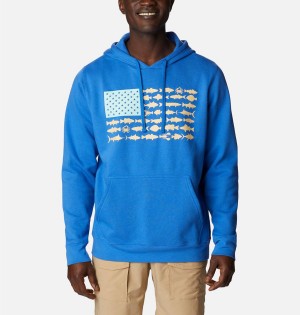 Columbia PFG Fish Flag II Men's Hoodie Blue | CHOFZT-809