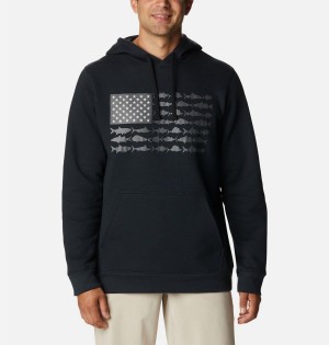 Columbia PFG Fish Flag II Men's Hoodie Black | SOUWJY-143