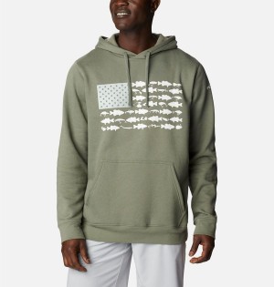 Columbia PFG Fish Flag II Men's Hoodie Green | SPMHCW-902