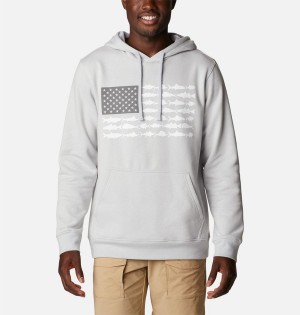 Columbia PFG Fish Flag II Men's Hoodie Grey | YNZDFT-476