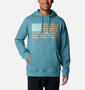 Columbia PFG Fish Flag II Men's Hoodie Turquoise | YVRWZF-865