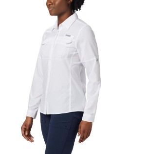 Columbia PFG Lo Drag Long Sleeve Women's Shirt White | VKLJRD-304